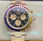 IPK Factory Rolex Daytona Rainbow Diamond Bezel Black Gold Chronograph Dial Watch